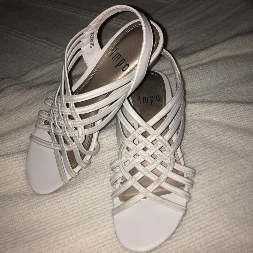 White strappy sandal with small wedge
